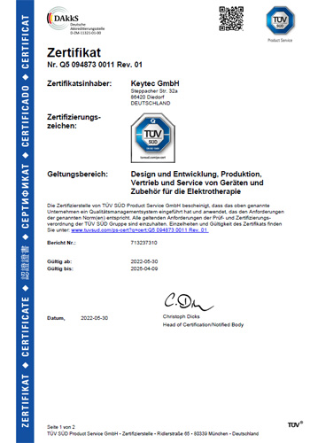 Zertifikat der TÜV Süd Product Services GmbH nach EN ISO 13485:2016